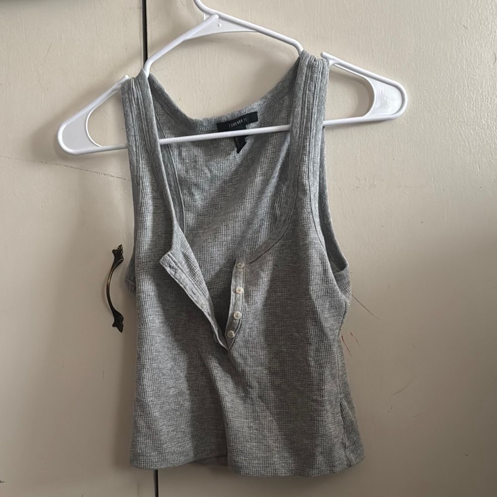 Forever 21 Gray Buttoned Crop Tank Top